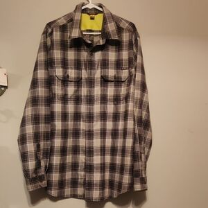 EDDIE BAUER Long Sleeve Flannel . Grey With A Bit Of Lime Green Plaid